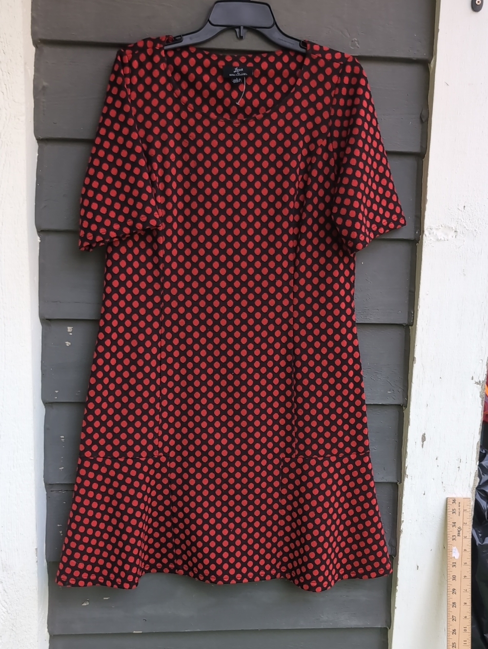 Nina Leonard Red Polka Dot Short Sleeve Dress Size Large